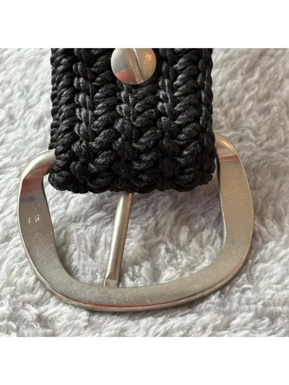 Handcrafted Black Braided Belt Silver Buckle Floral Engraving 1.5
